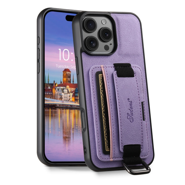 For iPhone 16 Pro Max Suteni H13 Litchi Leather Wrist Strap Wallet Back Phone Case(Purple) by Suteni
