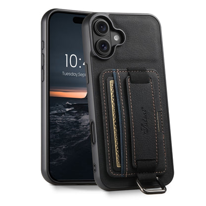 For iPhone 16 Plus Suteni H13 Litchi Leather Wrist Strap Wallet Back Phone Case(Black) by Suteni