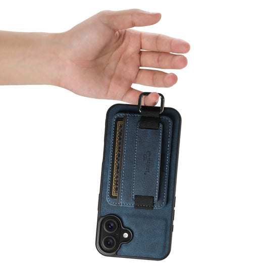 For iPhone 16 Plus Suteni H13 Litchi Leather Wrist Strap Wallet Back Phone Case(Blue) by Suteni