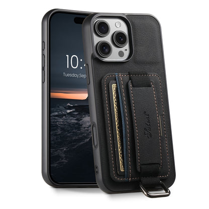 For iPhone 16 Pro Suteni H13 Litchi Leather Wrist Strap Wallet Back Phone Case(Black) by Suteni