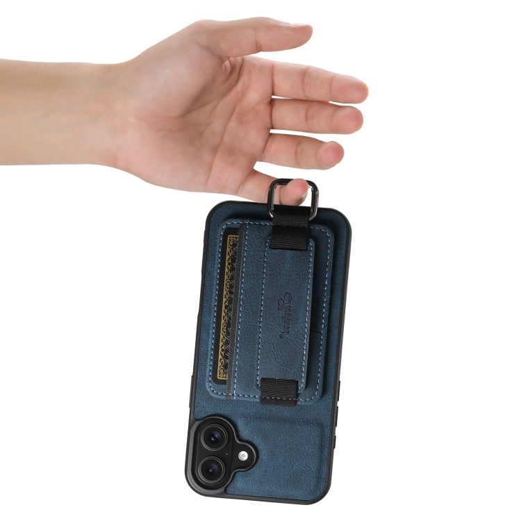 For iPhone 16 Suteni H13 Litchi Leather Wrist Strap Wallet Back Phone Case(Blue) by Suteni