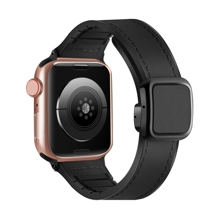 For Apple Watch SE 2023 40mm Fold Magnetic Square Buckle PU Silicone Watch Band(Black) by bashfashion