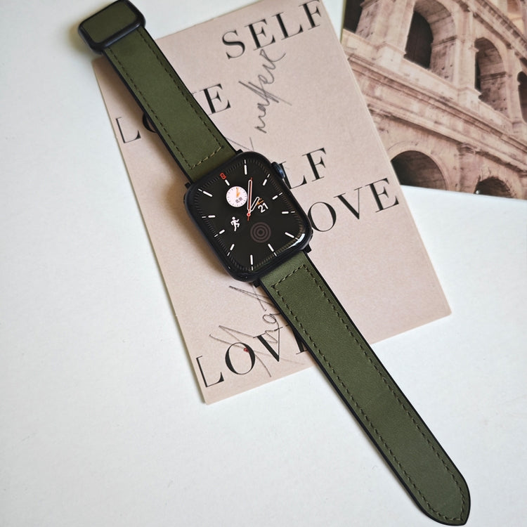 For Apple Watch Series 8 41mm Fold Magnetic Square Buckle PU Silicone Watch Band(Dark Green) by bashfashion