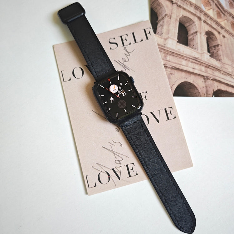 For Apple Watch Series 4 40mm Fold Magnetic Square Buckle PU Silicone Watch Band(Black) by bashfashion