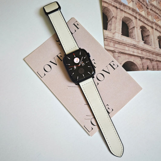 For Apple Watch Series 4 40mm Fold Magnetic Square Buckle PU Silicone Watch Band(Beige) by bashfashion