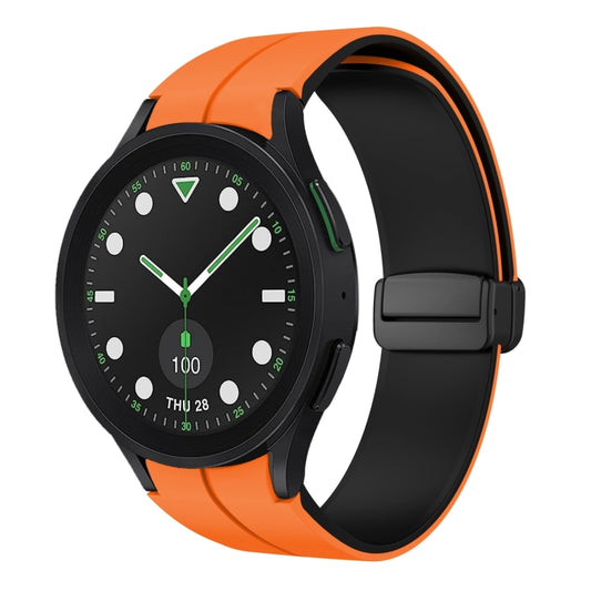 For Samsung Galaxy watch 5 Pro Golf Edition Two Color Magnetic Folding Buckle Silicone Watch Band(Orange+Black) by bashfashion