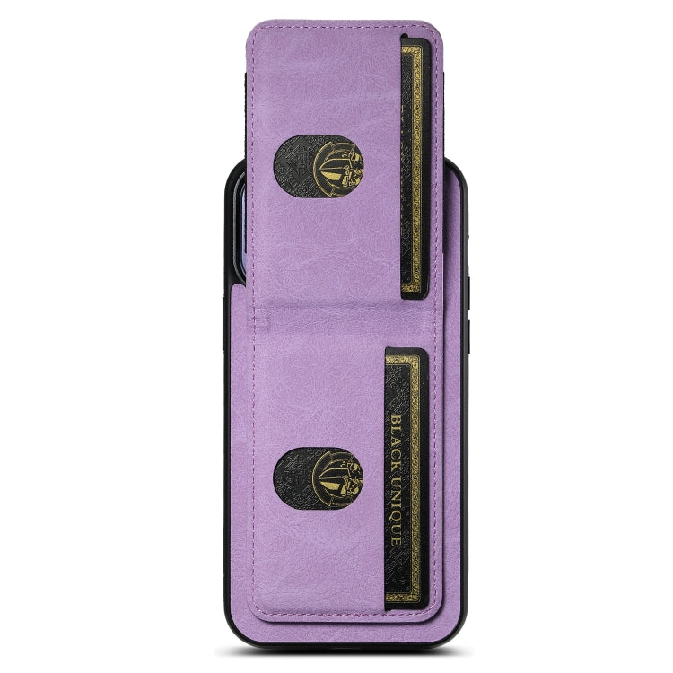 For iPhone 15 Pro Suteni H03 Litchi Leather Card Bag Stand Back Phone Case(Purple) by Suteni