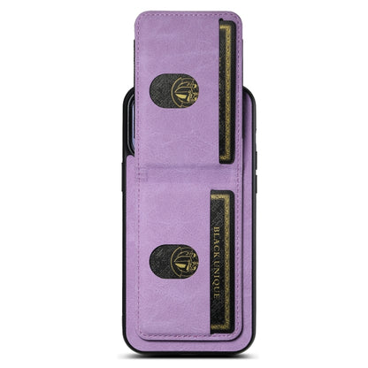 For iPhone 15 Pro Suteni H03 Litchi Leather Card Bag Stand Back Phone Case(Purple) by Suteni