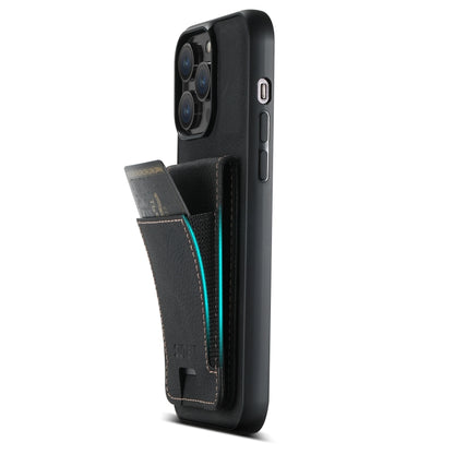 For iPhone 14 Plus Suteni H03 Litchi Leather Card Bag Stand Back Phone Case(Black) by Suteni