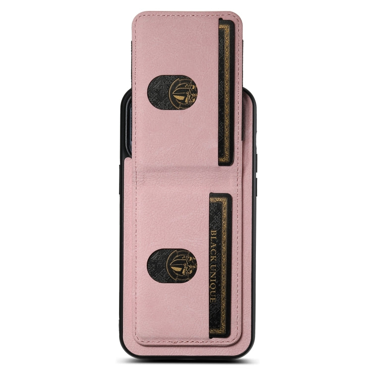 For iPhone 14 Suteni H03 Litchi Leather Card Bag Stand Back Phone Case(Pink) by Suteni