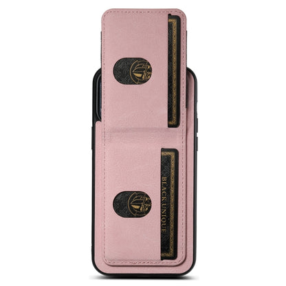 For iPhone 14 Pro Suteni H03 Litchi Leather Card Bag Stand Back Phone Case(Pink) by Suteni