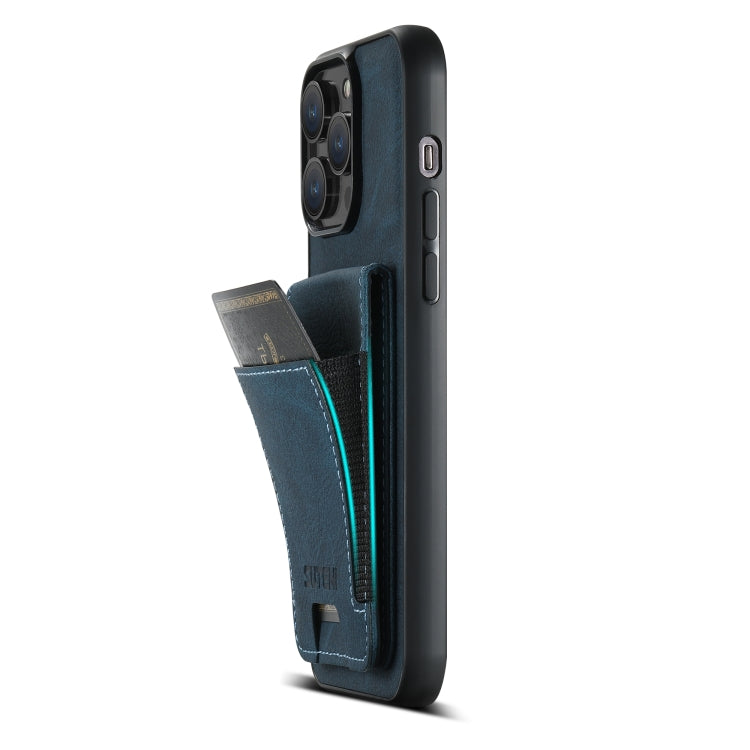 For iPhone 14 Pro Max Suteni H03 Litchi Leather Card Bag Stand Back Phone Case(Blue) by Suteni