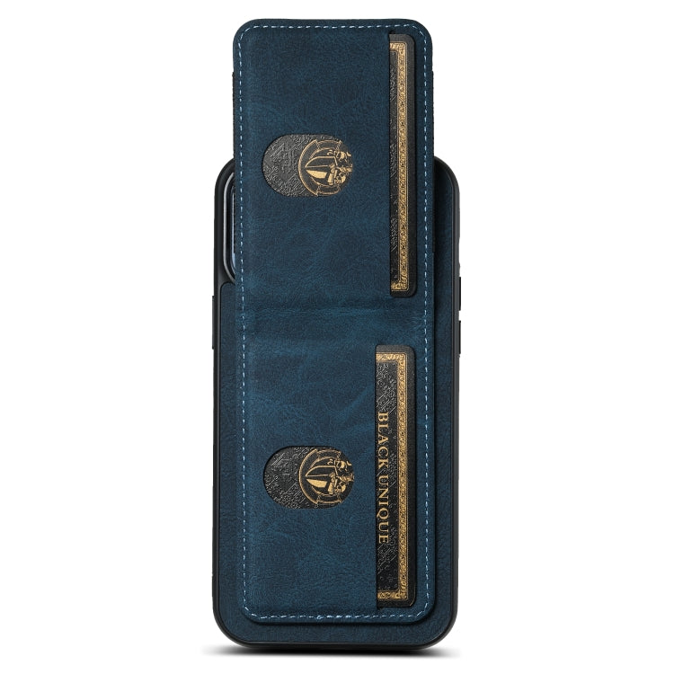 For iPhone 14 Pro Max Suteni H03 Litchi Leather Card Bag Stand Back Phone Case(Blue) by Suteni
