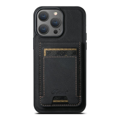 For iPhone 15 Pro Max Suteni H17 Litchi Texture Leather MagSafe Detachable Wallet Phone Case(Black) by Suteni