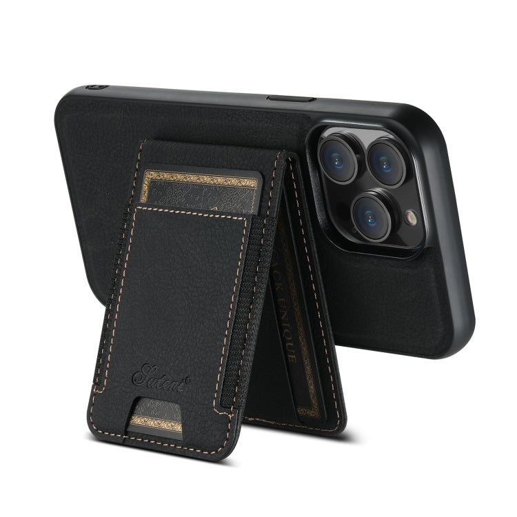 For iPhone 15 Pro Max Suteni H17 Litchi Texture Leather MagSafe Detachable Wallet Phone Case(Black) by Suteni