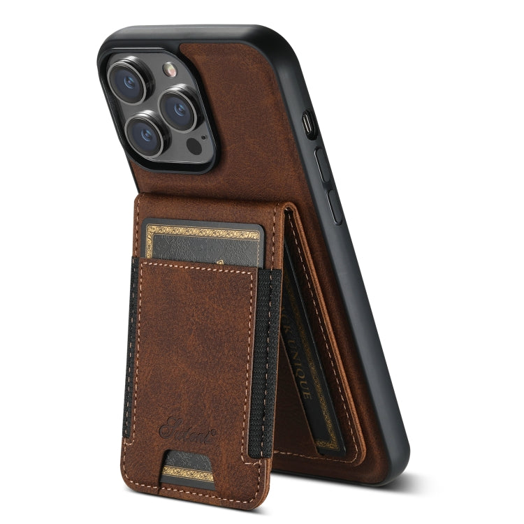 For iPhone 15 Pro Max Suteni H17 Litchi Texture Leather MagSafe Detachable Wallet Phone Case(Brown) by Suteni