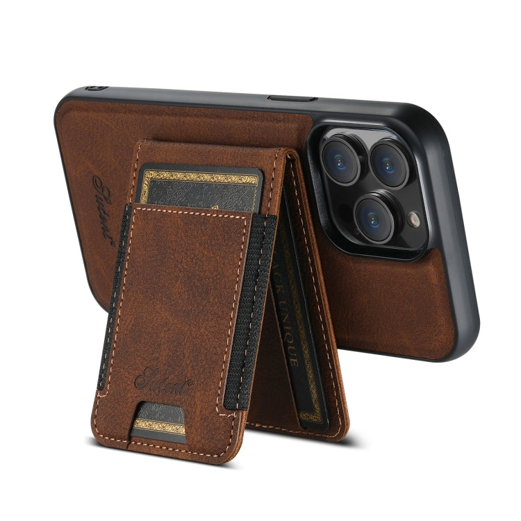 For iPhone 15 Pro Max Suteni H17 Litchi Texture Leather MagSafe Detachable Wallet Phone Case(Brown) by Suteni