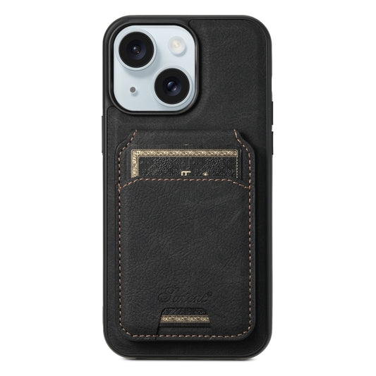 For iPhone 15 Suteni H17 Litchi Texture Leather MagSafe Detachable Wallet Phone Case(Black) by Suteni