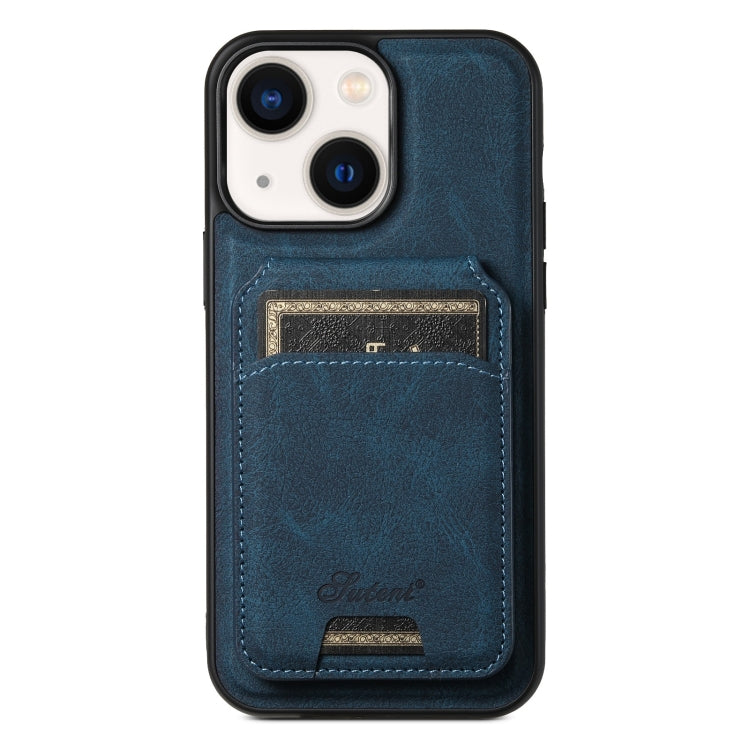 For iPhone 14 Plus Suteni H17 Litchi Texture Leather MagSafe Detachable Wallet Phone Case(Blue) by Suteni