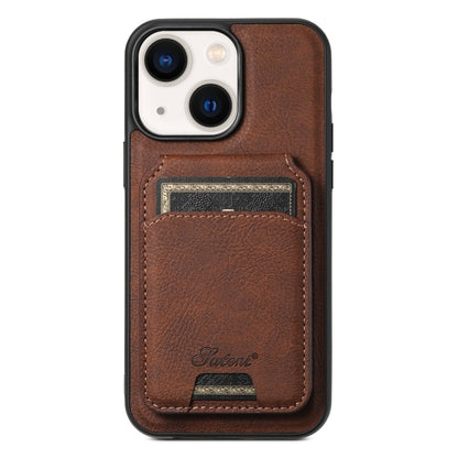 For iPhone 14 Suteni H17 Litchi Texture Leather MagSafe Detachable Wallet Phone Case(Brown) by Suteni