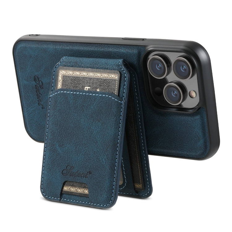 For iPhone 14 Pro Max Suteni H17 Litchi Texture Leather MagSafe Detachable Wallet Phone Case(Blue) by Suteni