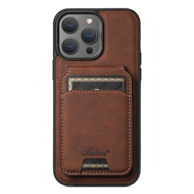 For iPhone 13 Pro Suteni H17 Litchi Texture Leather MagSafe Detachable Wallet Phone Case(Brown) by Suteni