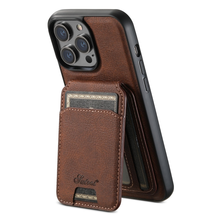 For iPhone 13 Suteni H17 Litchi Texture Leather MagSafe Detachable Wallet Phone Case(Brown) by Suteni