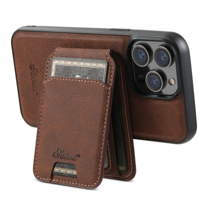 For iPhone 13 Suteni H17 Litchi Texture Leather MagSafe Detachable Wallet Phone Case(Brown) by Suteni