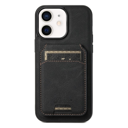 For iPhone 12 Suteni H17 Litchi Texture Leather MagSafe Detachable Wallet Phone Case(Black) by Suteni