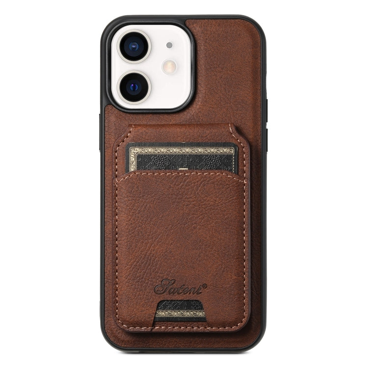 For iPhone 12 Suteni H17 Litchi Texture Leather MagSafe Detachable Wallet Phone Case(Brown) by Suteni