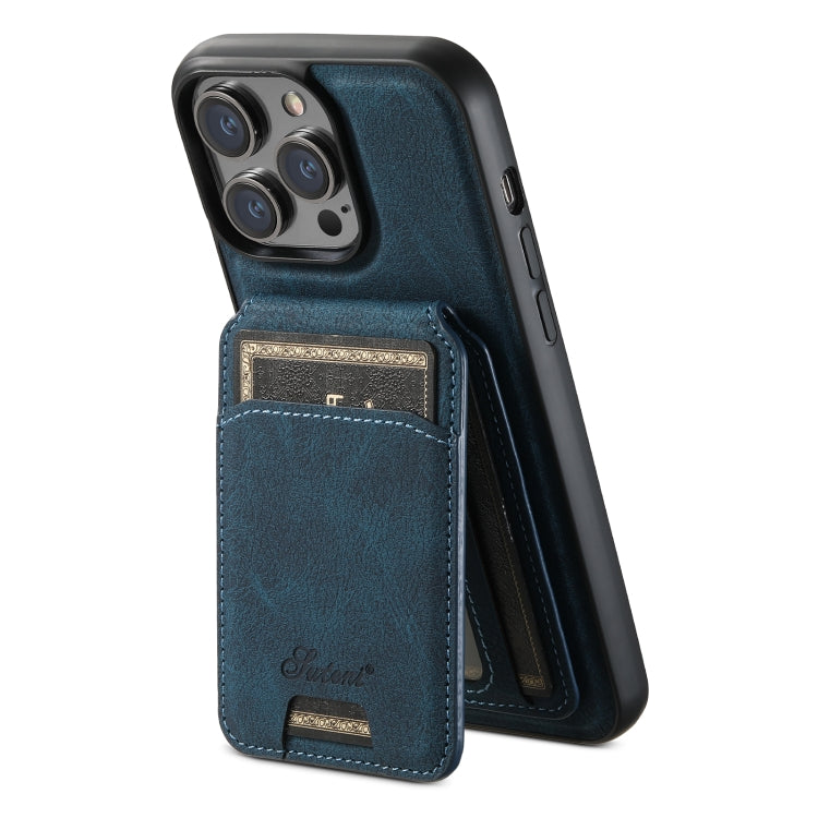 For iPhone 12 Suteni H17 Litchi Texture Leather MagSafe Detachable Wallet Phone Case(Blue) by Suteni