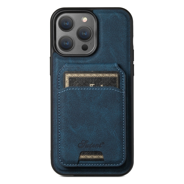 For iPhone 12 Pro Max Suteni H17 Litchi Texture Leather MagSafe Detachable Wallet Phone Case(Blue) by Suteni