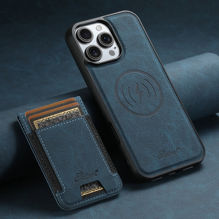 For iPhone 16 Pro Suteni H17 Litchi Texture Leather MagSafe Detachable Wallet Phone Case(Blue) by Suteni