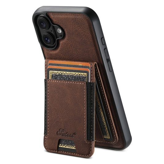 For iPhone 16 Plus Suteni H17 Litchi Texture Leather MagSafe Detachable Wallet Phone Case(Brown) by Suteni