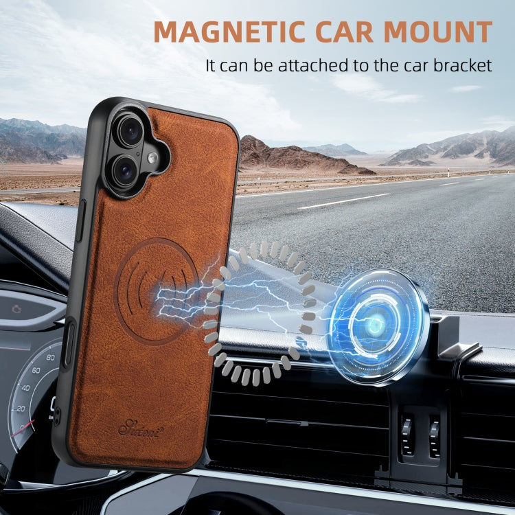 For iPhone 16 Plus Suteni H17 Litchi Texture Leather MagSafe Detachable Wallet Phone Case(Khaki) by Suteni