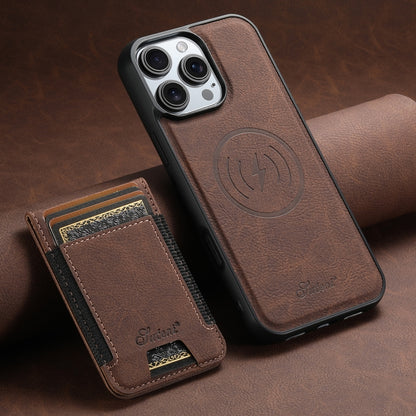 For iPhone 16 Pro Max Suteni H17 Litchi Texture Leather MagSafe Detachable Wallet Phone Case(Brown) by Suteni