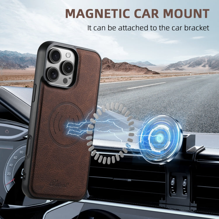 For iPhone 16 Pro Max Suteni H17 Litchi Texture Leather MagSafe Detachable Wallet Phone Case(Brown) by Suteni