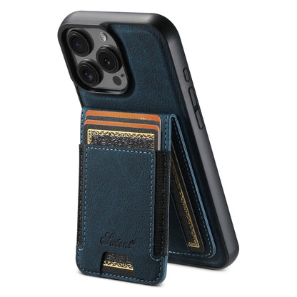 For iPhone 16 Pro Max Suteni H17 Litchi Texture Leather MagSafe Detachable Wallet Phone Case(Blue) by Suteni