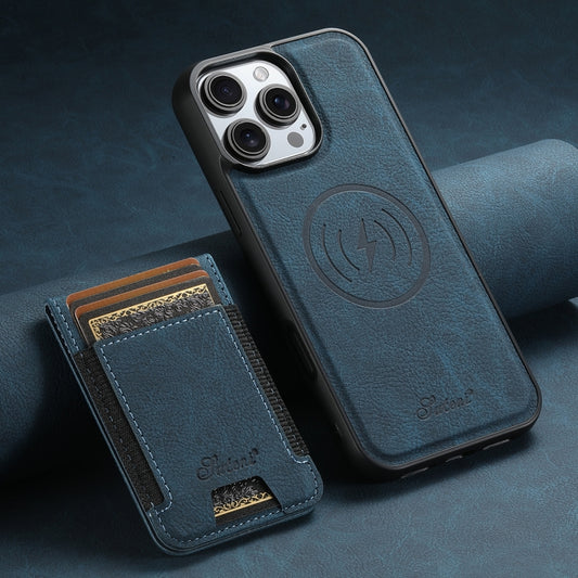 For iPhone 16 Pro Max Suteni H17 Litchi Texture Leather MagSafe Detachable Wallet Phone Case(Blue) by Suteni