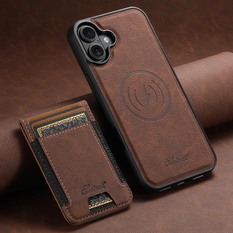 For iPhone 17 Suteni H17 Litchi Texture Leather MagSafe Detachable Wallet Phone Case(Brown) by Suteni