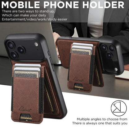 For iPhone 17 Suteni H17 Litchi Texture Leather MagSafe Detachable Wallet Phone Case(Brown) by Suteni