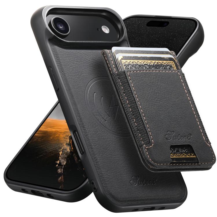 For iPhone Air Suteni H17 Litchi Texture Leather MagSafe Detachable Wallet Phone Case(Black) by Suteni