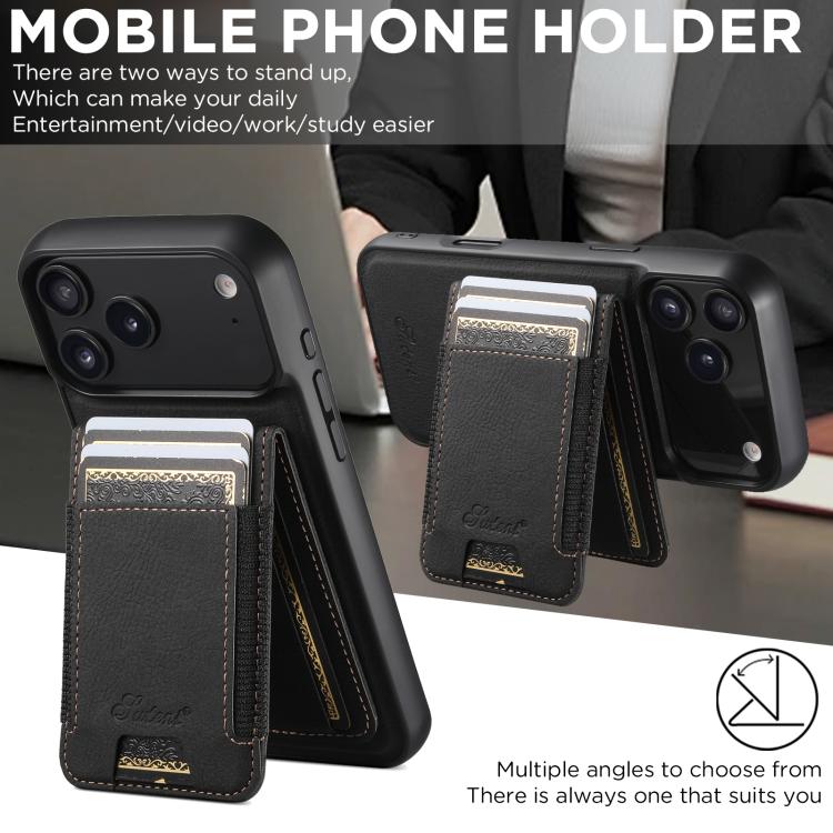 For iPhone Air Suteni H17 Litchi Texture Leather MagSafe Detachable Wallet Phone Case(Black) by Suteni