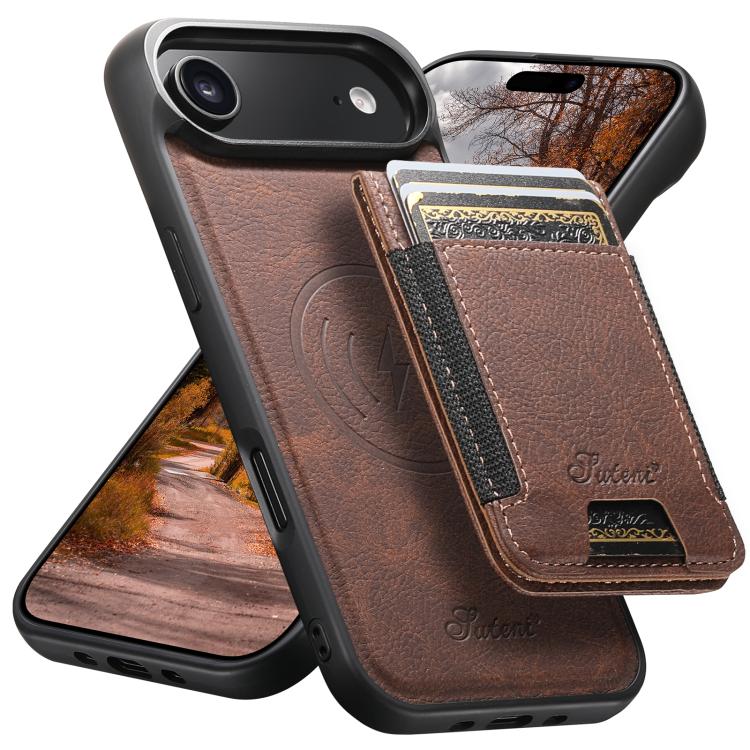 For iPhone Air Suteni H17 Litchi Texture Leather MagSafe Detachable Wallet Phone Case(Brown) by Suteni