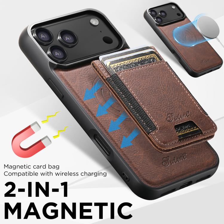 For iPhone Air Suteni H17 Litchi Texture Leather MagSafe Detachable Wallet Phone Case(Brown) by Suteni