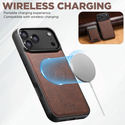 For iPhone Air Suteni H17 Litchi Texture Leather MagSafe Detachable Wallet Phone Case(Brown) by Suteni