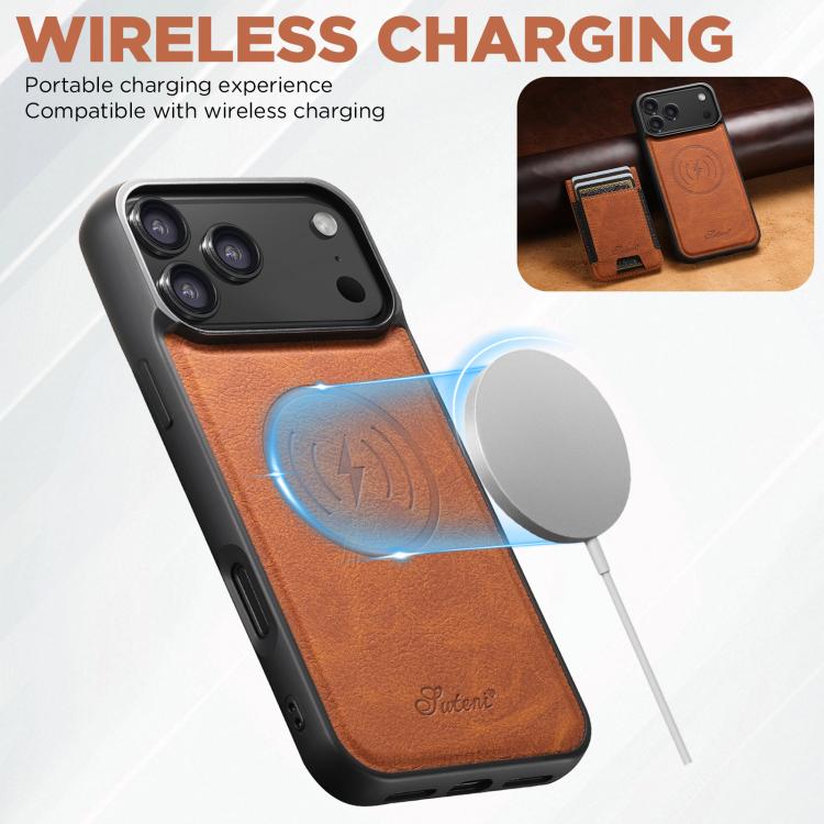 For iPhone Air Suteni H17 Litchi Texture Leather MagSafe Detachable Wallet Phone Case(Khaki) by Suteni