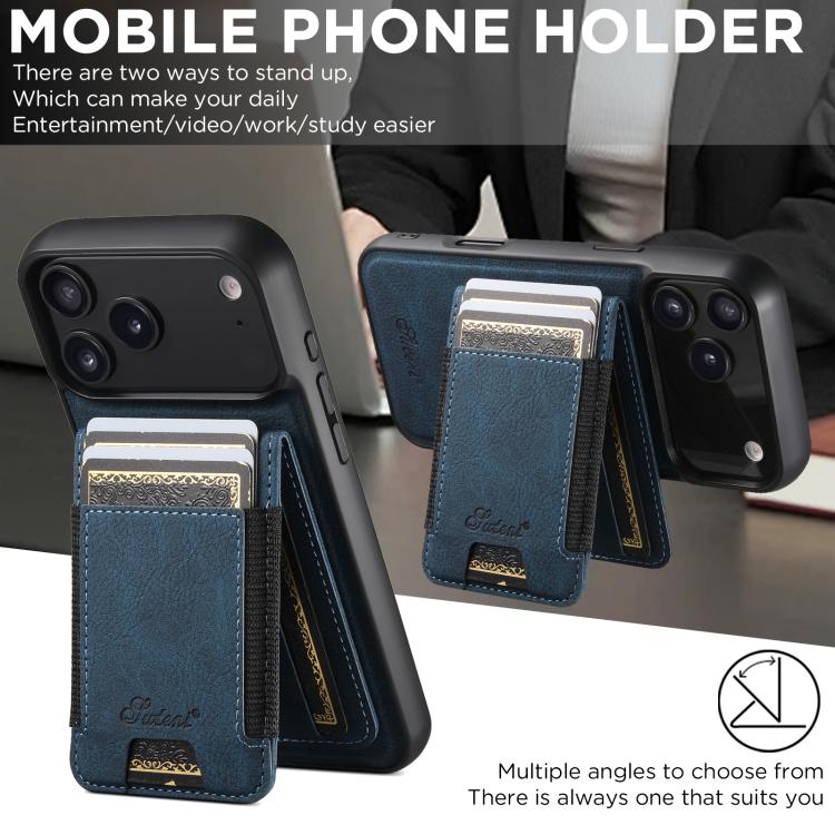 For iPhone Air Suteni H17 Litchi Texture Leather MagSafe Detachable Wallet Phone Case(Blue) by Suteni