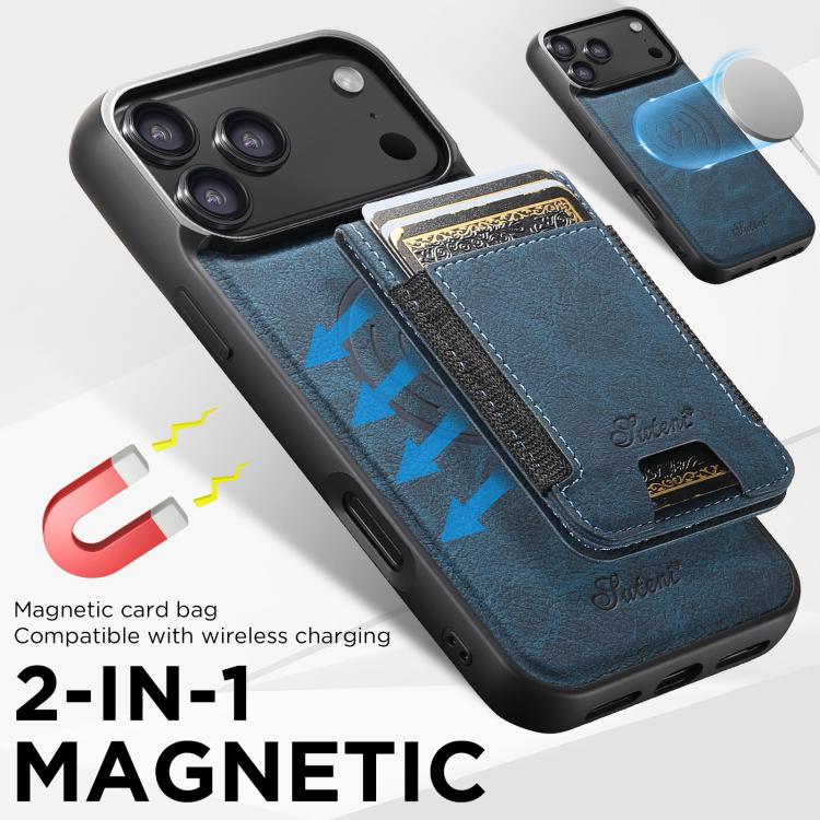 For iPhone Air Suteni H17 Litchi Texture Leather MagSafe Detachable Wallet Phone Case(Blue) by Suteni
