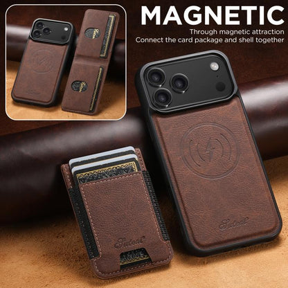 For iPhone 17 Pro Suteni H17 Litchi Texture Leather MagSafe Detachable Wallet Phone Case(Brown) by Suteni